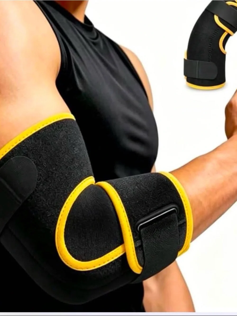 Black & Yellow Elbow Support Sleeve with Strap